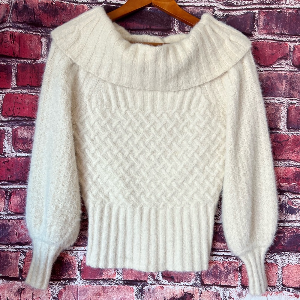 Anthropologie Margot Off the Shoulder Cream Ivory Sweater XS